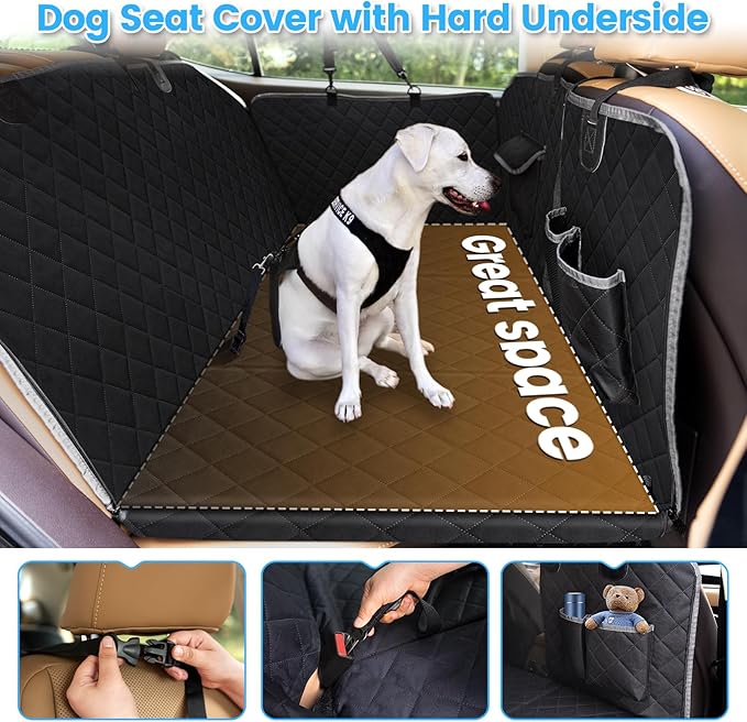 Kfonla Dog Car Seat Cover for Back Seat, Back Seat Pet Cover with Side Protection and Viewing Window, 600D Heavy Duty Scratch Proof Nonslip Durable Soft Back Seat Covers for Cars Trucks and SUVs