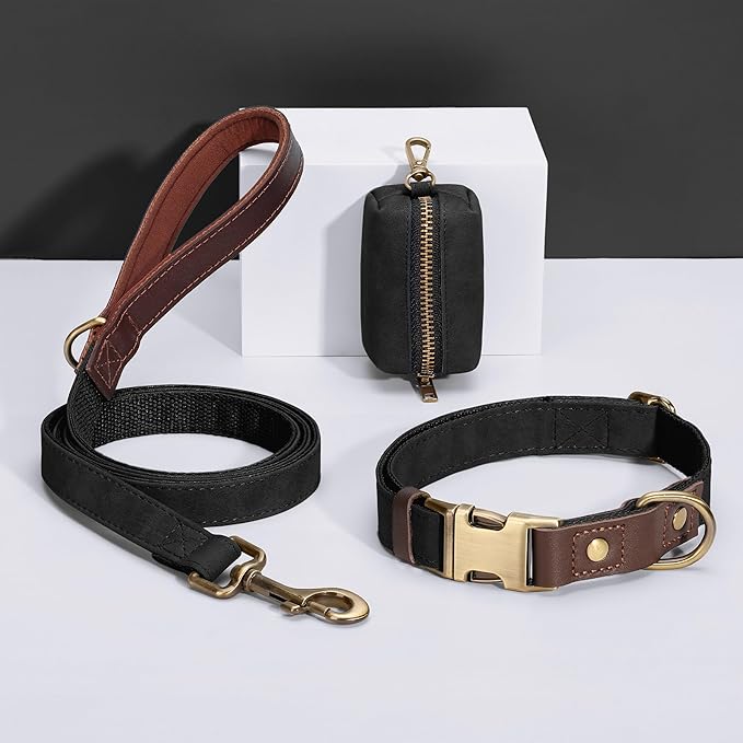 Didog Soft PU Leather Dog Collars for Small Dogs,Classic Adjustable Dog Collars with Quick Release Metal Buckle,Easy Clean and Comfortable with Nylon Lining,Black,S Neck 10-15"