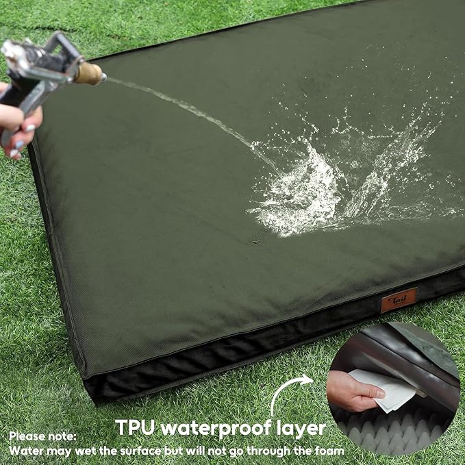 Outdoor All Weather Dog Bed, XXL Waterproof Dog Bed for Large Dogs, Orthopedic Egg Crate Foam Pet Mat with Removable Washable Oxford Cooling Cover, 47x29 Inch, Dark Green