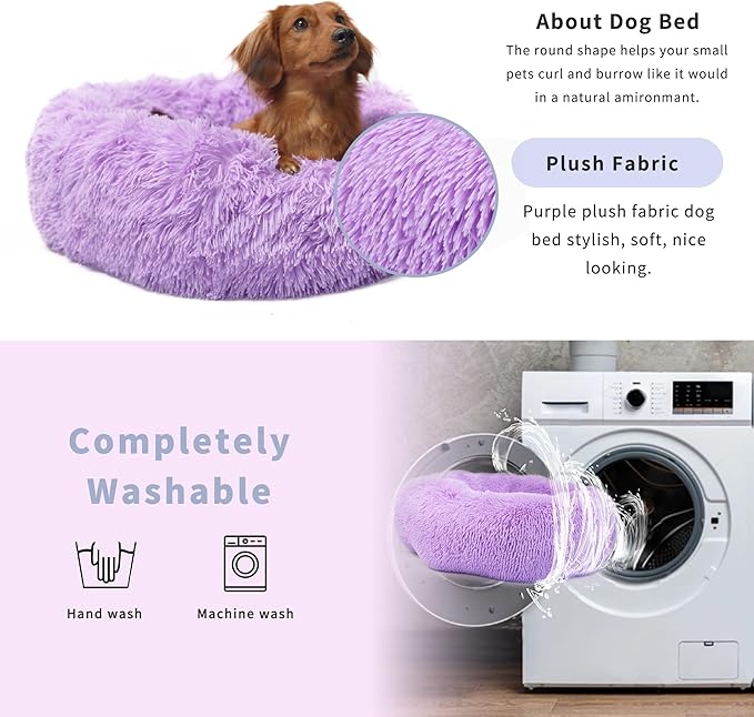 Dog Beds for Medium Dogs Washable 30 Inches Purple Fits up to 45 lbs Pets Beds Fluffy Anti Anxiety