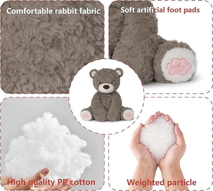 Niuniu Daddy 14" | 3.5 Pound Weighted Teddy Bear Stuffed Animal for Kids Adults, Giant Brown Bear Plush Toy Body Pillow, Weighted Beads for Stuffed Animals for Birthday Christmas Holiday Presents