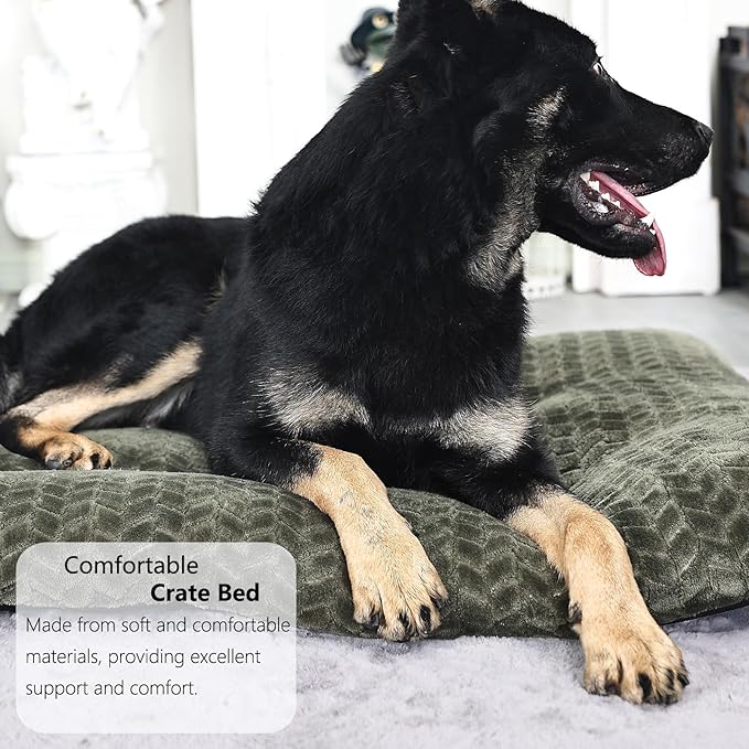 Large Dog Crate Bed 42 Inch Washable Soft and Fluffy Dog Mats for Cages Up to 90 lbs Pet Pillows for Crate Tire Printing Olive Green