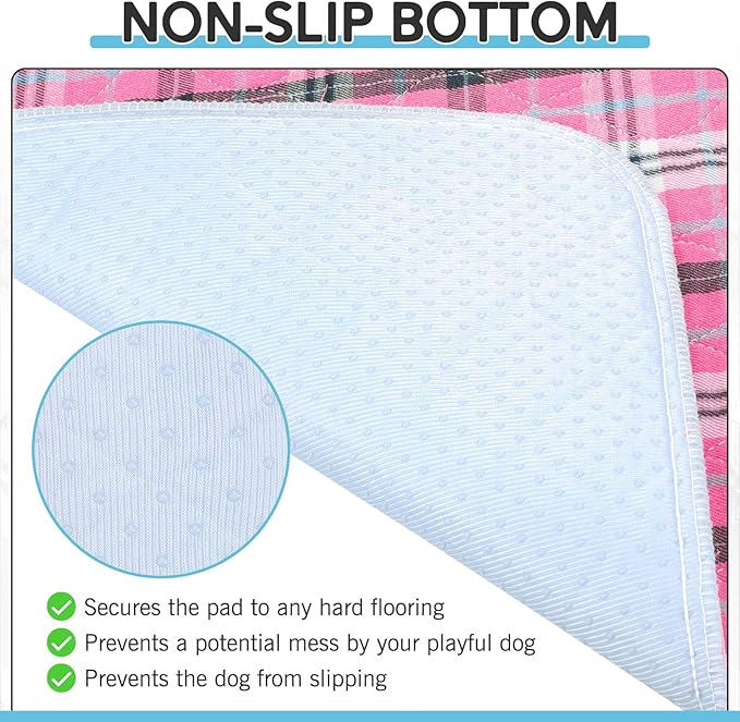 Washable Pee Pads for Dogs - 34”x36” 6PCS, Whelping Pad for Puppy Training, Playpen Crate Bed Floor Protector, Reusable Dog Potty Pads Non-Slip, Super Absorbent & Odor Controlling, Pink Plaid