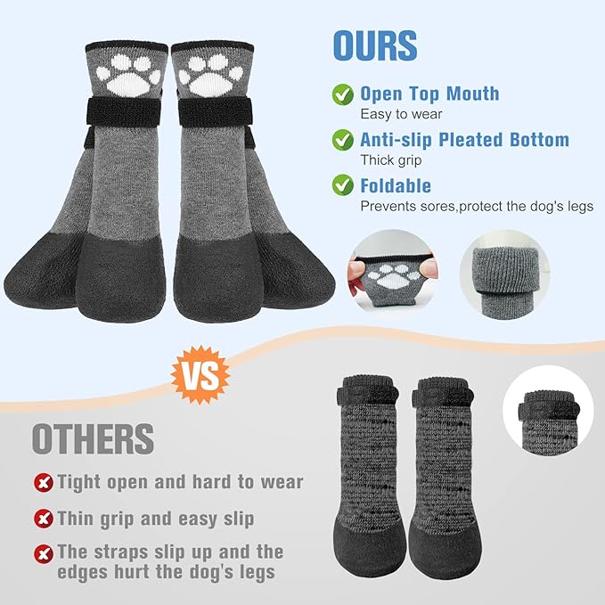 BEAUTYZOO Anti Slip Dog Socks Boots, Dog Shoes for Hot/Cold Pavement Snow Rain Days,Waterproof Grip Dog Booties Paw Protector for Hardwood Floor, Prevent Licking for Small Medium Large Senior Old Dogs