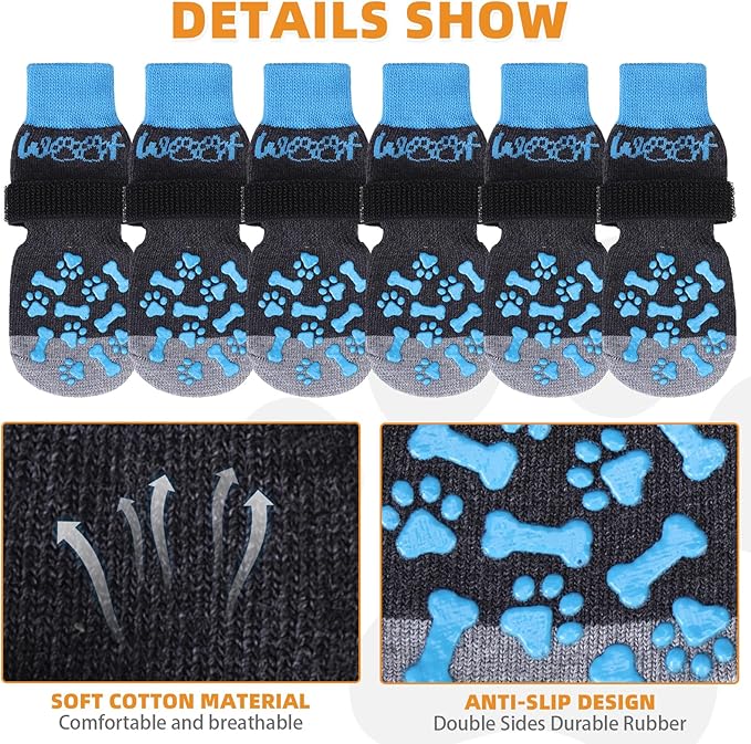 KOOLTAIL Anti Slip Dog Socks to Prevent Licking and Slipping, Winter Warm Pet Shoes Booties for Hardwood Floors, Adjustable Extra-Thick Grip Dog Boots & Paw Protectors for Small Medium Large Senior,XL