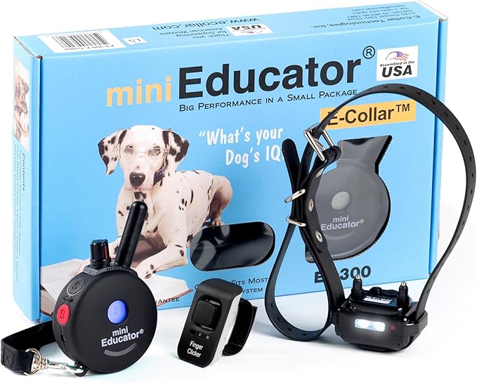 E-Collar – Educator ET-300-1/2 Mile Waterproof Remote Dog Training Collar Includes Premium Finger Clicker Trainer, 100 Programmable Levels + Vibration + Light + Sound, Black