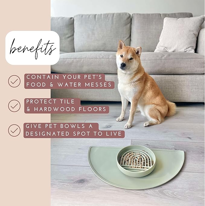 Should We Go? Waterproof Silicone Pet Food Mat - Non-Slip, Spill-Proof Feeding Mats for Floors, Raised Edge Design, Easy-to-Clean Mat for Dog & Cat Bowls, 21" Across x 10.5" Deep, Medium-Charcoal