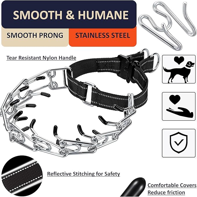 Dog Training Collar with Quick-Release Buckle, Adjustable Stainless Steel Collar for Small Medium Large Dogs (Black, S Neck Girth 11.2"-14.5")