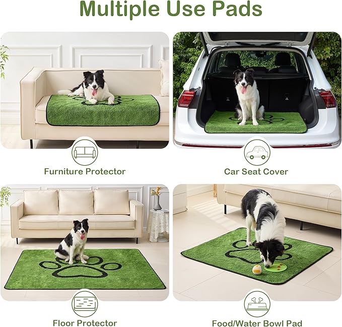 Qeils Reusable Dog Pee Pads, 2 Pack Super Absorbent & Leakproof Washable Puppy Pads with Soft Green Top Layer, for Potty Training, Crates, Couch, Car Seats & Pet Beds, 24"x 36"