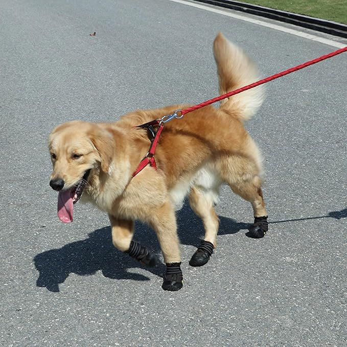 Dog Shoes for Large Dogs, Medium Dog Boots, Anti-Slip Reflective Dog Shoes, Paw Protectors for Winter Snowy and Summer Hot Pavement, Waterproof Dog Rain Boots(3.15" L*2.95" W)