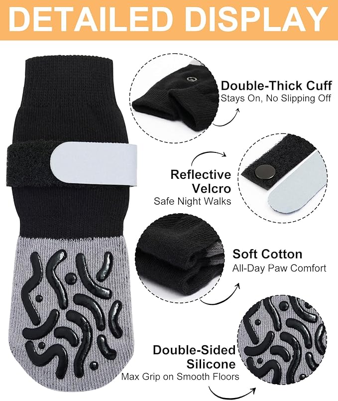 TwoAnt Non Slip Dog Socks with Grips, Dog Sock to Prevent Licking Paw for Senior Dogs, Dog Shoes for Hardwood Floors and Enhancing Traction, Paw Protector - Fits Small, Medium, Large Dogs - XL