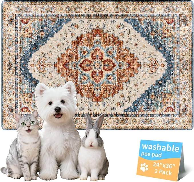 Dog Pee Pads Training Pads Upgrade Triple Thickness All-Purpose Super Absorbent & Leak-Proof, Quick Dry and Leak-Proof and Odor Control (Brick/Blue, 24" x36"x2PCS)