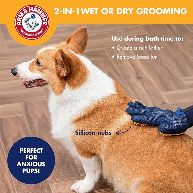 Arm & Hammer Deodorizing Dog Grooming Glove with Fragrance Transfer Technology – Scented Deshedding Dog Brush for Bathing, Pet Hair Removal Glove, Sweet Lily & Vanilla Scent