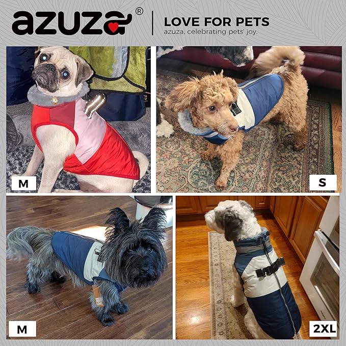 azuza Dog Coats for Large Dogs Waterproof Dog Coat with Reflective Strips and Harness Built in Warm Fleece Dogs Winter Coat Windproof with Back Zipper, Red 3XL