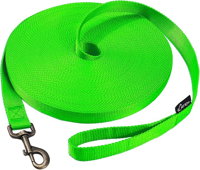 HIKISS Long Dog Leash Obedience Recall Training Agility Lead with Thickening Material for Large Dog - 15ft 20ft 30ft 50ft 100ft Training Leash(Green 100ft)