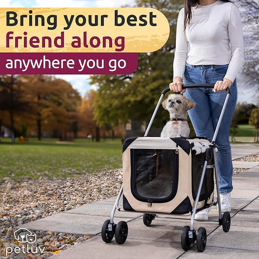 Pet Stroller, Fits 2 Cats, Small to Medium Dogs (Up to 45 Lbs), Detachable, Soft-Sided Pet Carrier, Collapsible, Includes Plush Pillow