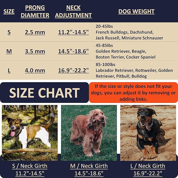 Dog Training Collar with Quick-Release Buckle, Adjustable Stainless Steel Collar for Small Medium Large Dogs (Pink, M/L Neck Girth 14.5"-18.6")