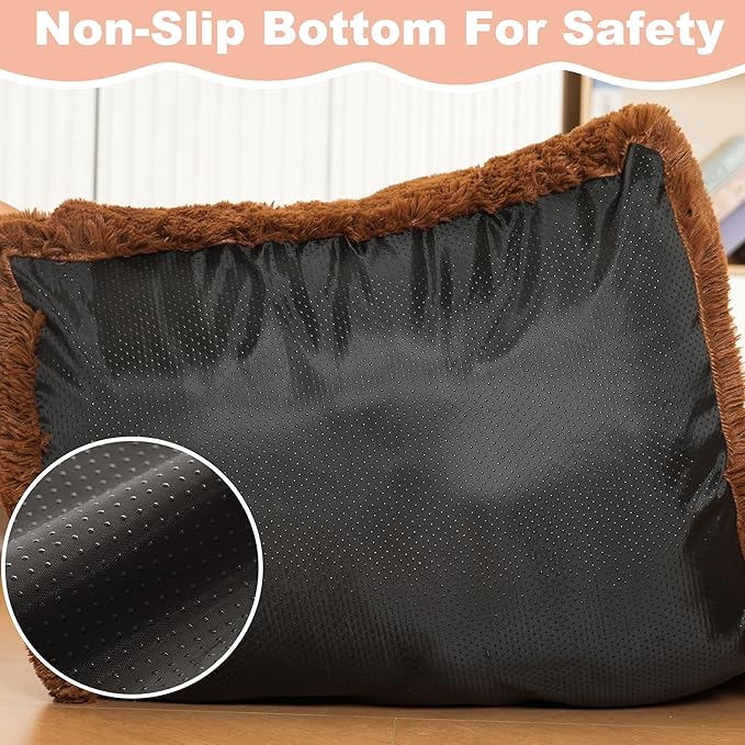 Bedfolks Waterproof Crate Bed, Plush Dog & Cat Kennel Pad with Removable Cover, Faux Fur, Washable, 21"x13", Solid Brown
