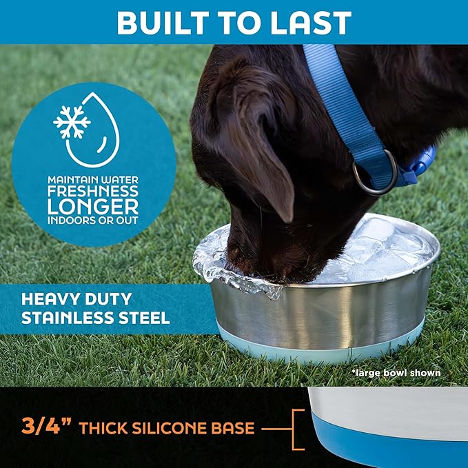 Master Pet Supply Stainless Steel Dog Bowls Set of 2 with Extra Thick Silicone Base - 16 Cup (128 oz) True Blue, Non-Slip, Dishwasher Safe Metal Bowls, Pet Dog Food Bowl for Dogs, Cats, Anti Rust