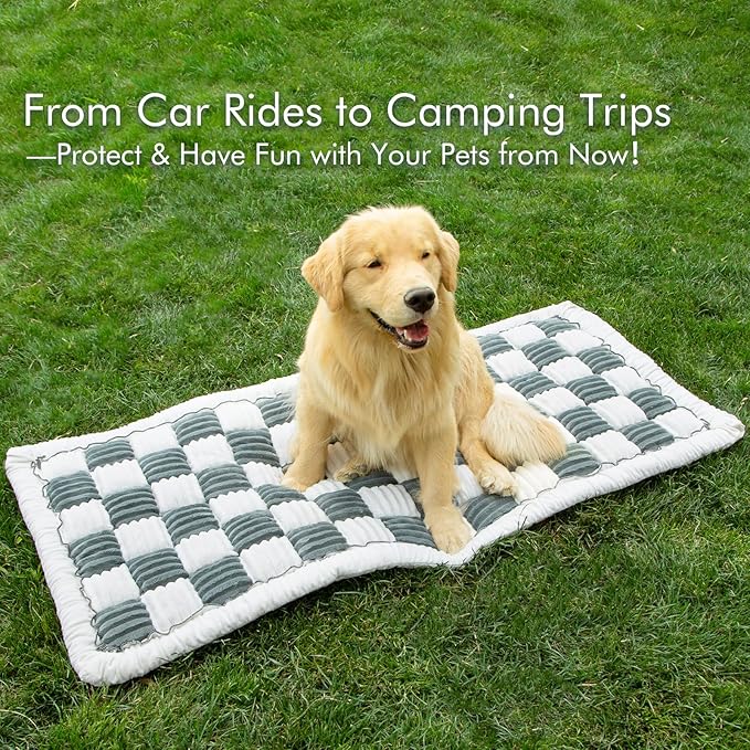 NestlyMoly Dog Bed for Car, Pet Travel Backseat Mat for Vehicle SUV Truck Jeep Automobile, Large Washable Foldable Non-Slip Fuzzy Soft Comfortable Cozy Extender Protector Cover Pad, Grey, 24.8x54 in