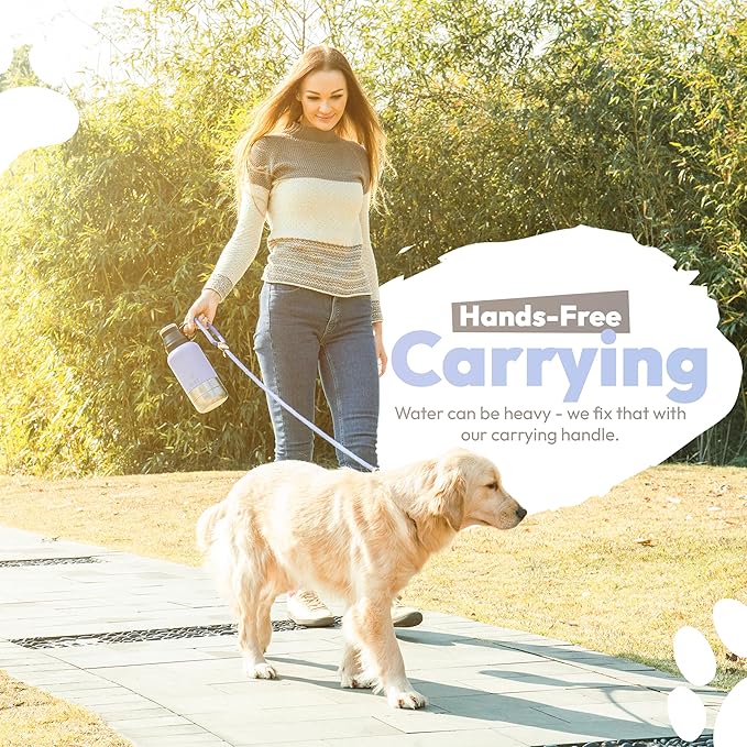 WRTZ Portable Dog Water Bottle with 2 Removable Water Bowls for Dogs – Leak-Proof Insulated Stainless Steel Dog Water Bottle – Travel Accessories for Dogs - 32oz - Lavender