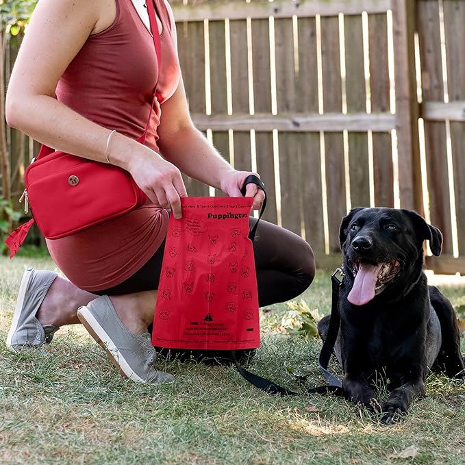 Puppington Certified Home Compostable Poop Bags - ASTM D6400 Compliant - 270 Extra Thick Bags - Plant Based - Pairs with Puppington 3-in-1 Bag & Fits all Standard Poop Bag Dispensers (Ruby Red)