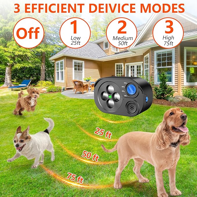 2026 New Anti Barking Device for Dogs, Bark Box Rechargeable Dog Barking Deterrent with Variable Ultra Frequency/6 Modes/IP65 Waterproof Dog Silencer Stop Neighbors‘ Dog from Barking Up to 75ft(Black)