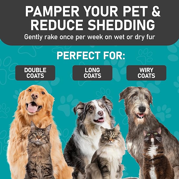 Maxpower Planet Hair Brush - Double Sided Shedding, Dematting Undercoat Rake for Dogs and Cats, Extra Wide Dog Grooming Brush, Reduce Shedding by 95%, Black