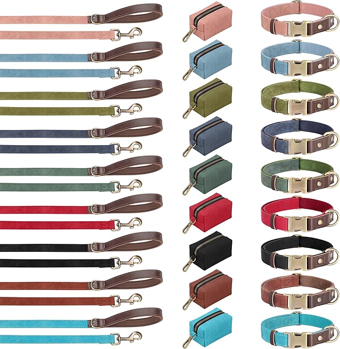 Didog Soft PU Leather Dog Collars for Medium Dogs,Classic Adjustable Dog Collars with Quick Release Metal Buckle,Easy Clean and Comfortable with Nylon Lining,Denim Blue,M Neck 13-19"
