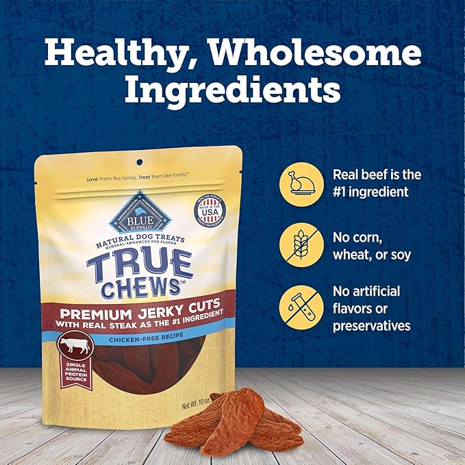Blue Buffalo True Chews Premium Jerky Cuts Natural Dog Treats, Steak 10 oz bag