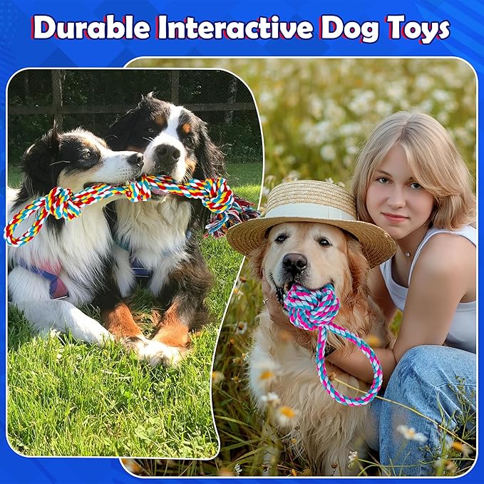 GASAPET Dog Rope Toys for Aggressive Chewers, Nearly Indestructible Dog Toys Set for Large/Medium Dogs, Heavy Duty Natural Cotton Rope Chew Toy for Teething, Tug Toy 5 Pack