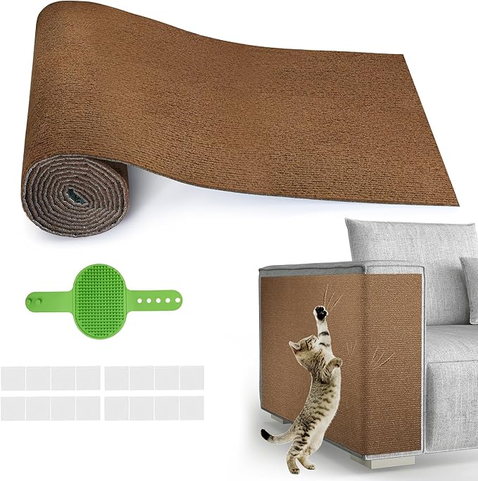 Cat Scratch Furniture Protector, 78.7''x15.8'' Trimmable DIY Self-Adhesive, Durable Corner Scratcher Couch Protectors from Cat Claws for Sofa, Tree Shelves & Scratching Posts (Brown)