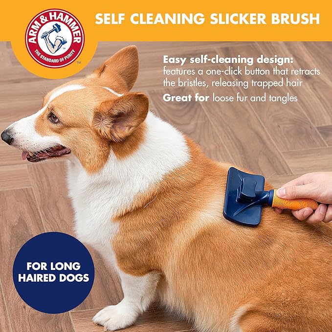 Arm & Hammer Deodorizing Slicker Brush for Dogs with Fragrance Transfer Technology – Scented Self-cleaning Dog Brush - Dog Grooming Brush for Shedding, Sweet Apple & Rose Scent