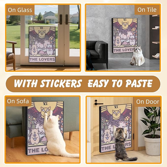 Tarot Cat Scratch Pad – Cardboard Cat Scratcher for Indoor Cats, Wall-Mount or Floor Use Cat Mat, Durable Scratching Post Alternative, Protects Furniture, Water-Based Ink 16×12×1.5 inch (The Lover)