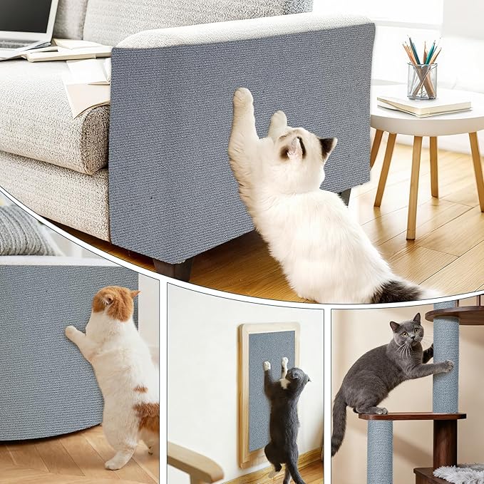 2 Pcs 39.4"X15.8" Cat Scratch Mat for Furniture and Wall Protectors, Trimmable Self-Adhesive Cat Scratch Pads, DIY Cat Scratcher for Covering Cat Tower and Couch Protector (Light Grey)