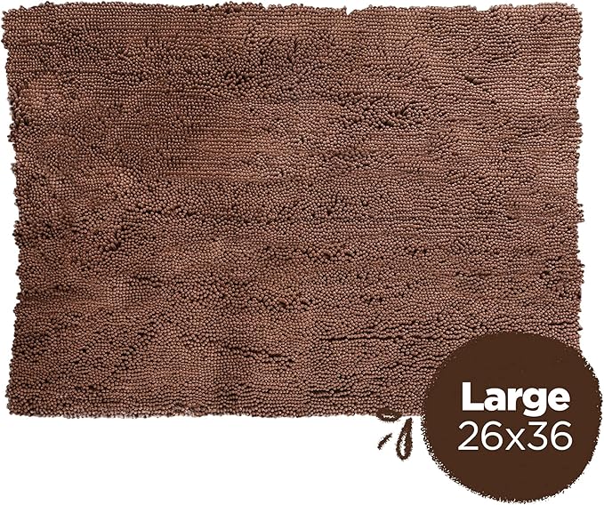 Soggy Doggy Doormat Plain Solid Color Design - Ultra Absorbent Microfiber Chenille Wet Dog Mat for Muddy Paws - Non-Slip and Machine Washable (Dark Chocolate, Large 26” x 36”)