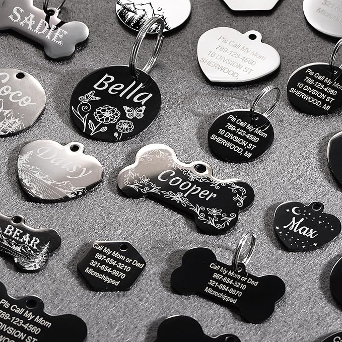Dog Tags Engraved for Pets Personalized Dog Tags and Tags with 5 Lines Name & Text Various Design Custom Dog Name Tag Heart Dog ID Tags for Puppy Cats Furry Friend