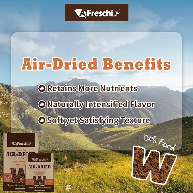 A Freschi srl Air-Dried Puppy & Adult Dog Food - Real Turkey Recipe | Grain-Free | High-Protein for Toy, Small & Large Breeds | Ideal for Picky Eaters, 2.2 lb Bag