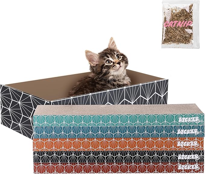 CSR1009A Naomi 17" Modern Cardboard Reversible Cat Scratcher Pad in Box with Catnip, Multi-Colored (5-Pack)