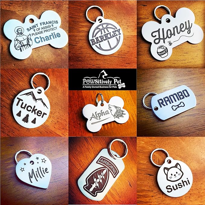 Pawsitively Pet Tags Stainless Steel Custom DEEP Engraved Pet ID Tags Personalized Front/Back Dog Tags for Dogs and Cats - Bone 1" x1-1/2 (2-Side Engraving)