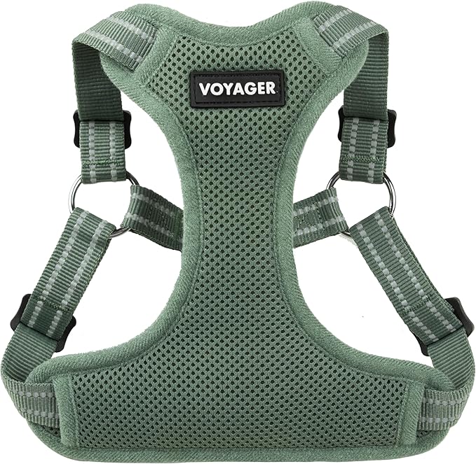 Best Pet Supplies Voyager Mesh Dog Breathable Harness Reflective Stitching, All Weather Adjustable for Walking Training, or Running - Heavy Duty & Durable, Moss Green, XS