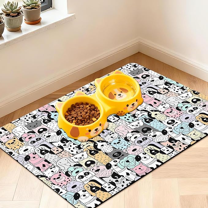 Pet Feeding Mat for Floors Waterproof Dog Mat for Food and Water Absorbent Quick Dry Non Slip mat for Cat Bowls