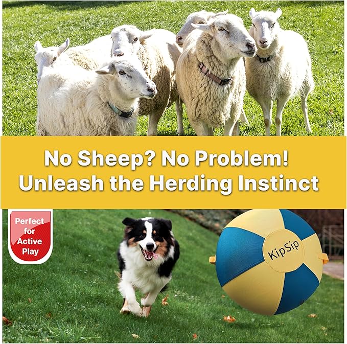Herding Ball for Dogs – 18” Dog Training Ball with Handles for Medium & Large Breeds – Non-Chew Interactive Toy for Aussies, Heelers & Collies – Outdoor Exercise & Mental Stimulation Toy