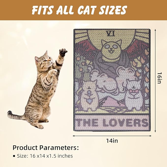 Tarot Cat Scratch Pad – Cardboard Cat Scratcher for Indoor Cats, Wall-Mount or Floor Use Cat Mat, Durable Scratching Post Alternative, Protects Furniture, Water-Based Ink 16×12×1.5 inch (The Lover)