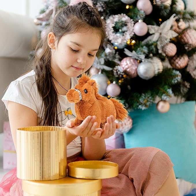 Easfan Walking Pony Toy Plush Interactive Pony Electric Plush Pet Toy with Sound Stuffed Animal Christmas Birthday Gifts for Kids Toddlers,8"