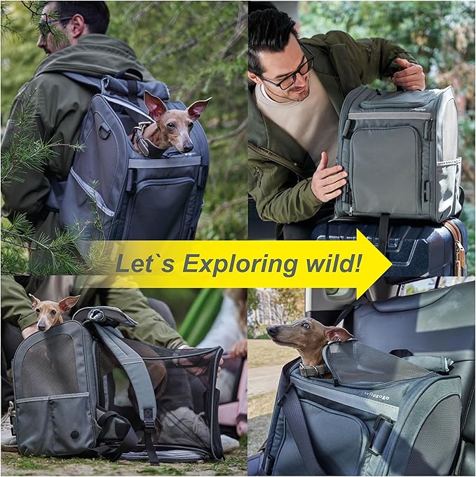Wildgogo Expandable Pet Carrier, Airline-Approved Foldable and Detachable Backpack, Fits 13lbs Cat&11lbs Small Puppy Dog, for Car Travel,Camping and Emergency Transportation and Shelter (Grey)