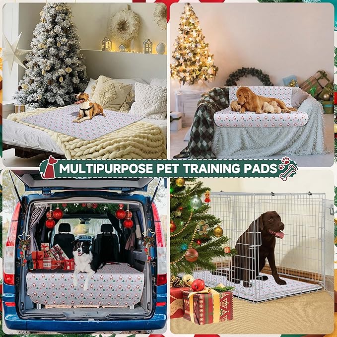 Aitmexcn Christmas Washable Pee Pad for Dogs, 2PCS 48x48in Xmas Super Absorbent Reusable Puppy Pads Pet Training Pads, Waterproof mats for Playpen, Crate, Whelping Box, Potty Training