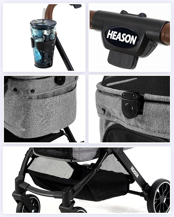 Dog Stroller with Waterproof Rain Cover, Heavy-Duty All-Terrain 4-Wheel Pet Stroller with Adjustable Sunshade Canopy, Foldable Travel Dog Strollers for Small/Medium Dogs Up to 121 lbs
