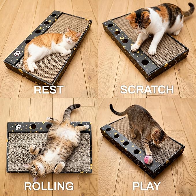 6 Pack Cat Scratch Pad with 3 Box – Cat Scratcher Cardboard to Protect Furniture,Reversible Scratcher with Catnips Box Bed Desigh for Small Medium Cat Kitten, Scratching Board for Cats