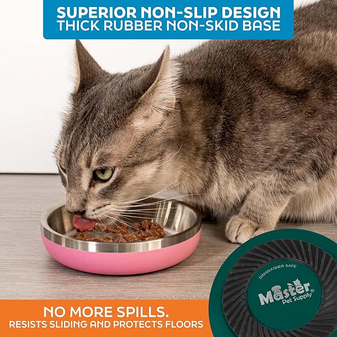 Master Pet Supply Stainless Steel Cat Bowls - 9 oz Heavy Duty - Emerald Sea, Double Wall Extra-Thick Insulated, Non-Slip Pet Water Bowl for Cats & Pets, Anti Rust Metal, Dishwasher Safe